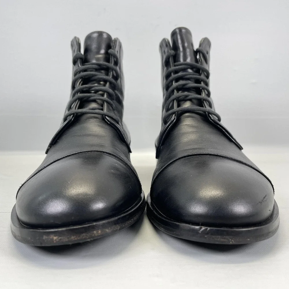 Alessandro Dell'Acqua Boots Mens Size 42 Black Leather Cap Toe Shoes - Italy